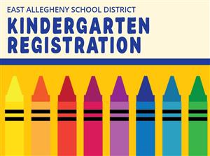 Art of a line of crayons with the words Kindergarten Registration 